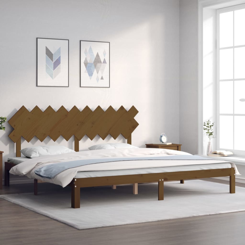 Bedframe met hoofdbord massief hout honingbruin 200x200 cm is nu te koop bij PeponiXL, paradijselijk wonen!