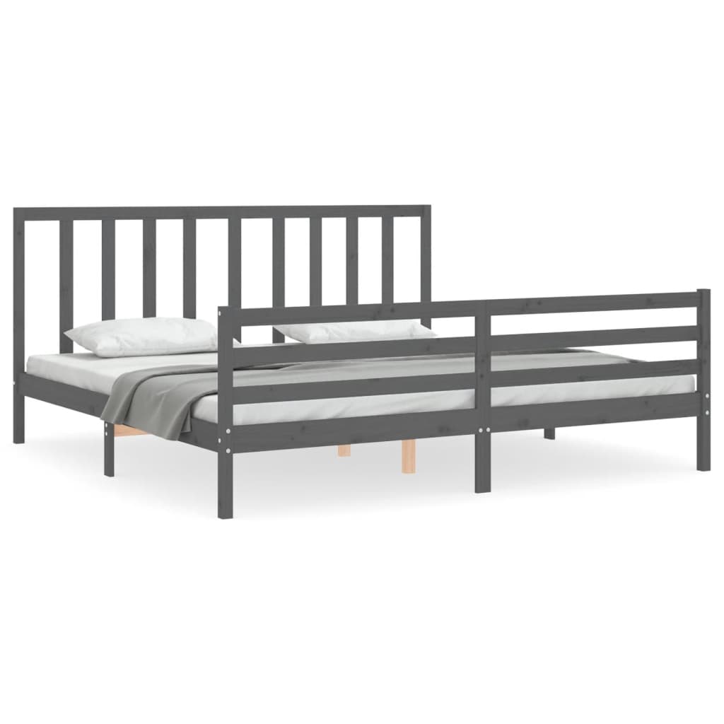 Bedframe met hoofdbord massief hout grijs 200x200 cm is nu te koop bij PeponiXL, paradijselijk wonen!