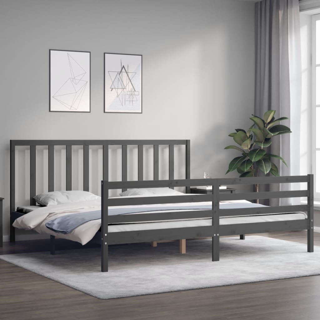 Bedframe met hoofdbord massief hout grijs 200x200 cm is nu te koop bij PeponiXL, paradijselijk wonen!