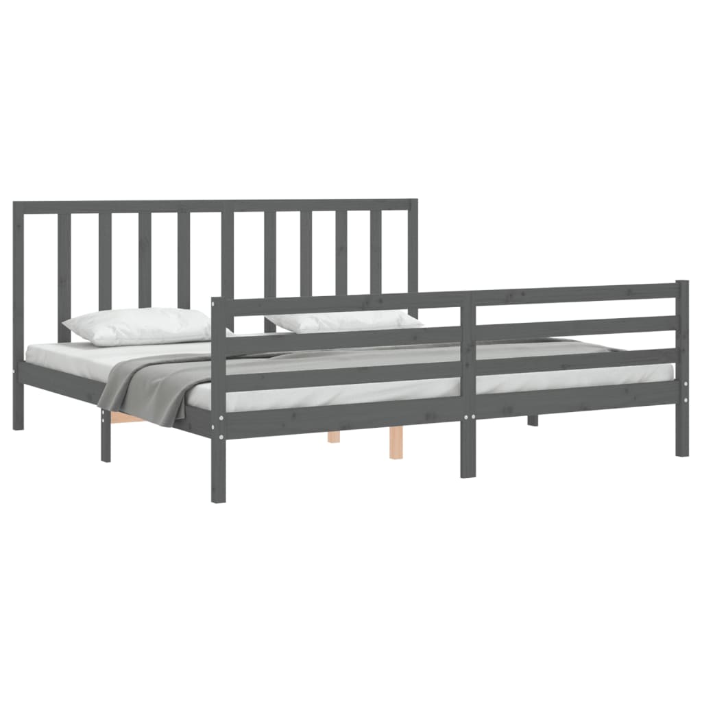 Bedframe met hoofdbord massief hout grijs 200x200 cm is nu te koop bij PeponiXL, paradijselijk wonen!