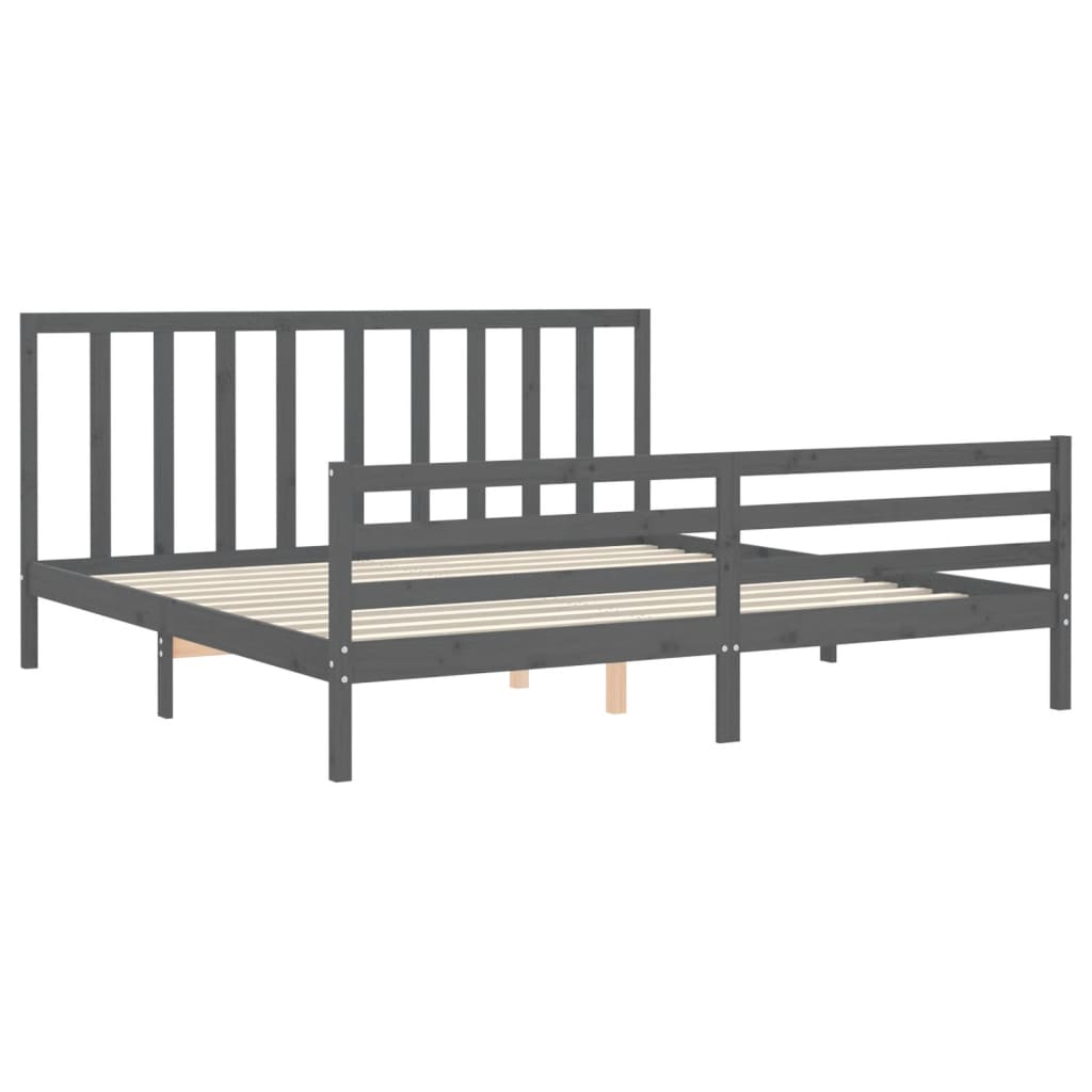 Bedframe met hoofdbord massief hout grijs 200x200 cm is nu te koop bij PeponiXL, paradijselijk wonen!