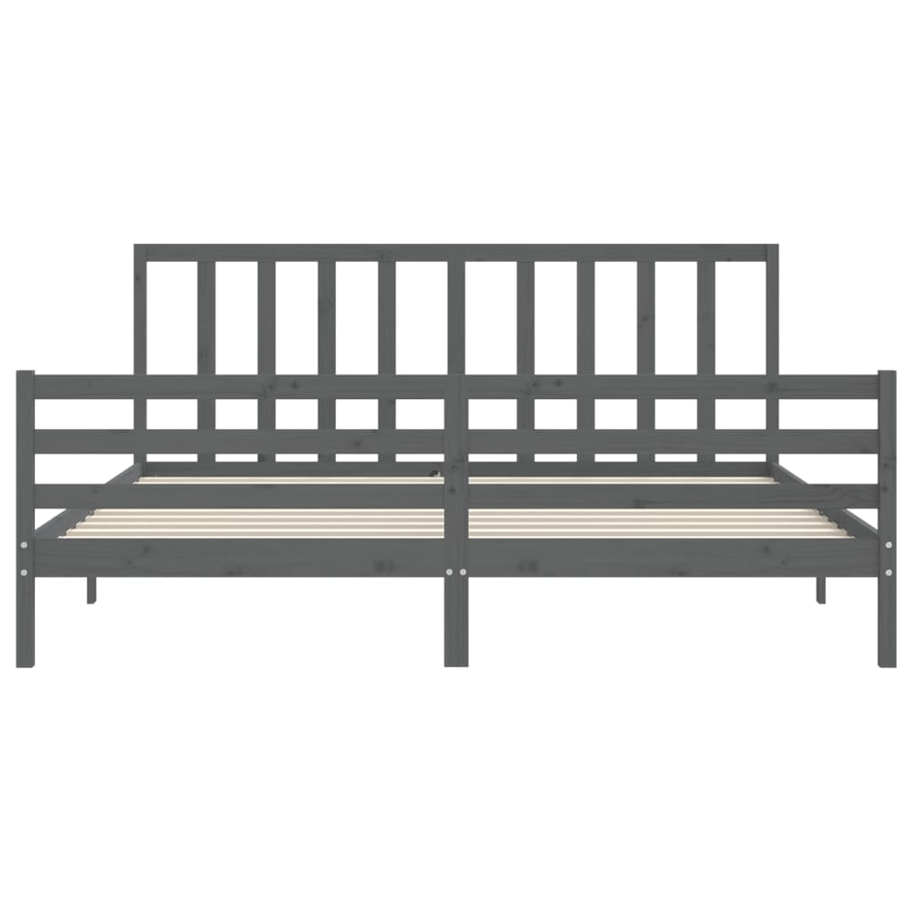 Bedframe met hoofdbord massief hout grijs 200x200 cm is nu te koop bij PeponiXL, paradijselijk wonen!
