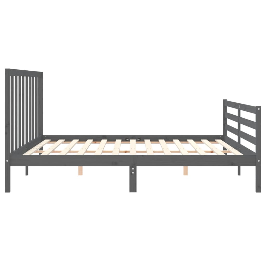 Bedframe met hoofdbord massief hout grijs 200x200 cm is nu te koop bij PeponiXL, paradijselijk wonen!