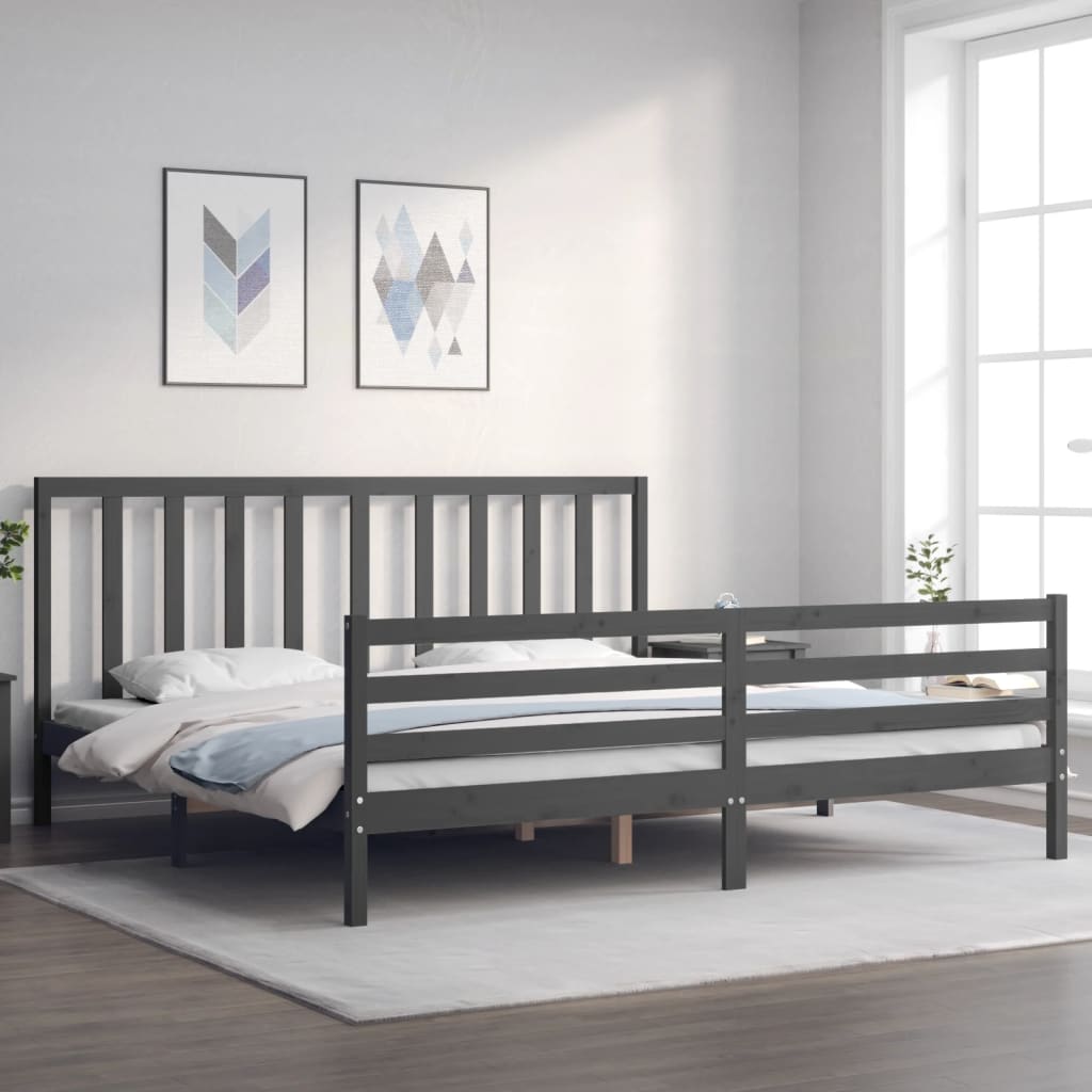 Bedframe met hoofdbord massief hout grijs 200x200 cm is nu te koop bij PeponiXL, paradijselijk wonen!