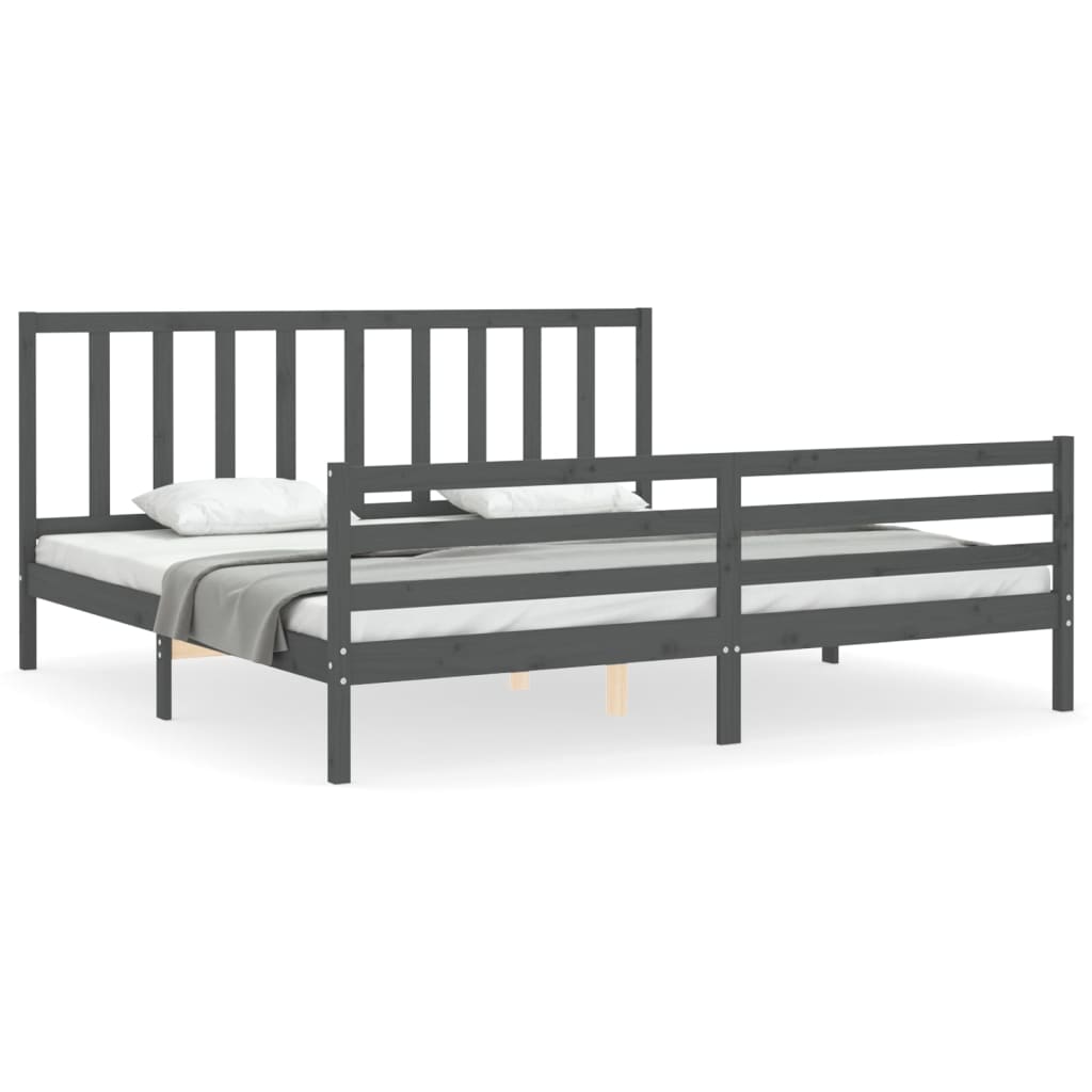 Bedframe met hoofdbord massief hout grijs 200x200 cm is nu te koop bij PeponiXL, paradijselijk wonen!