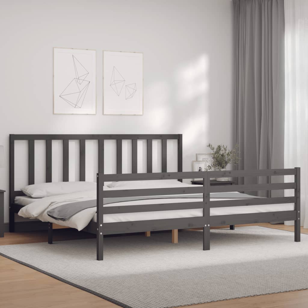 Bedframe met hoofdbord massief hout grijs 200x200 cm is nu te koop bij PeponiXL, paradijselijk wonen!