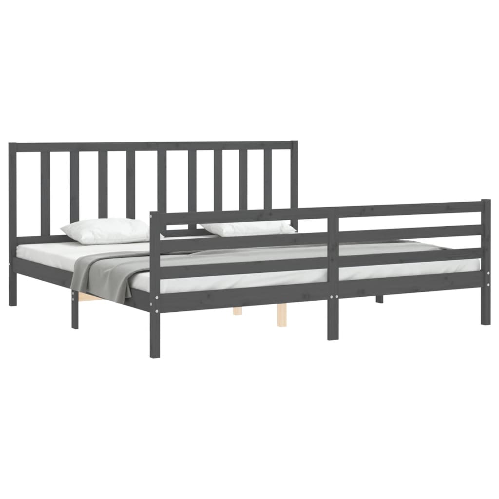 Bedframe met hoofdbord massief hout grijs 200x200 cm is nu te koop bij PeponiXL, paradijselijk wonen!