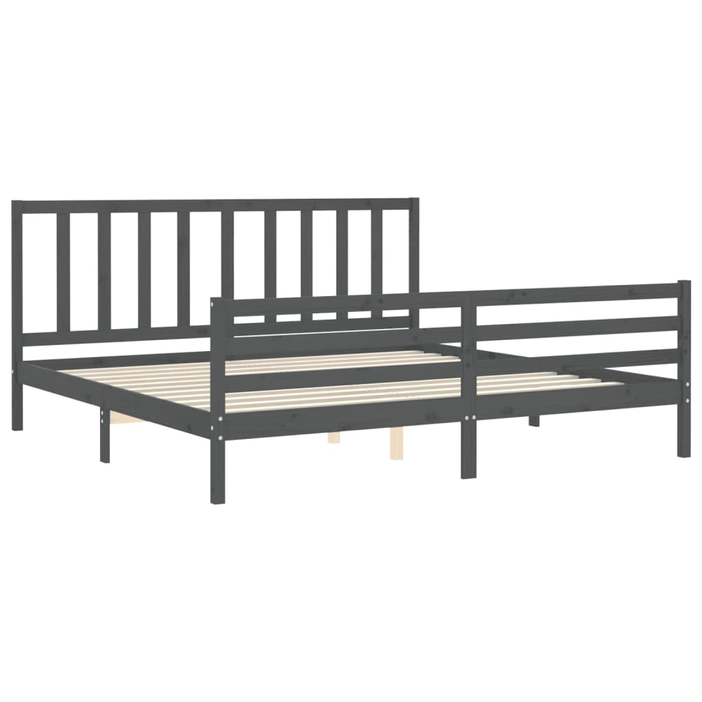 Bedframe met hoofdbord massief hout grijs 200x200 cm is nu te koop bij PeponiXL, paradijselijk wonen!