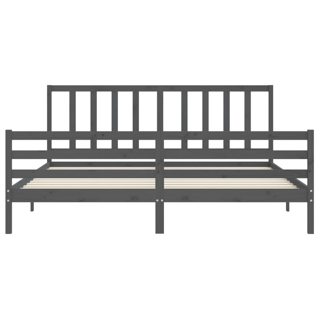 Bedframe met hoofdbord massief hout grijs 200x200 cm is nu te koop bij PeponiXL, paradijselijk wonen!