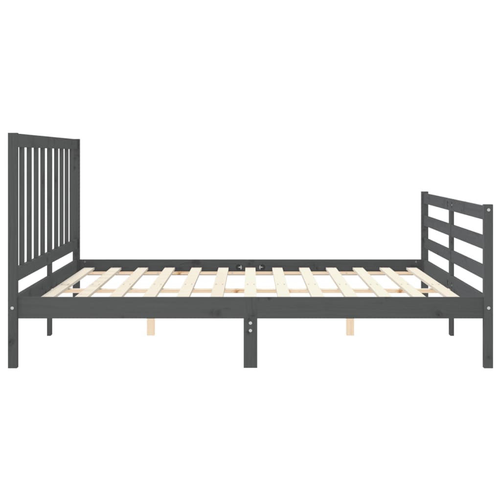 Bedframe met hoofdbord massief hout grijs 200x200 cm is nu te koop bij PeponiXL, paradijselijk wonen!