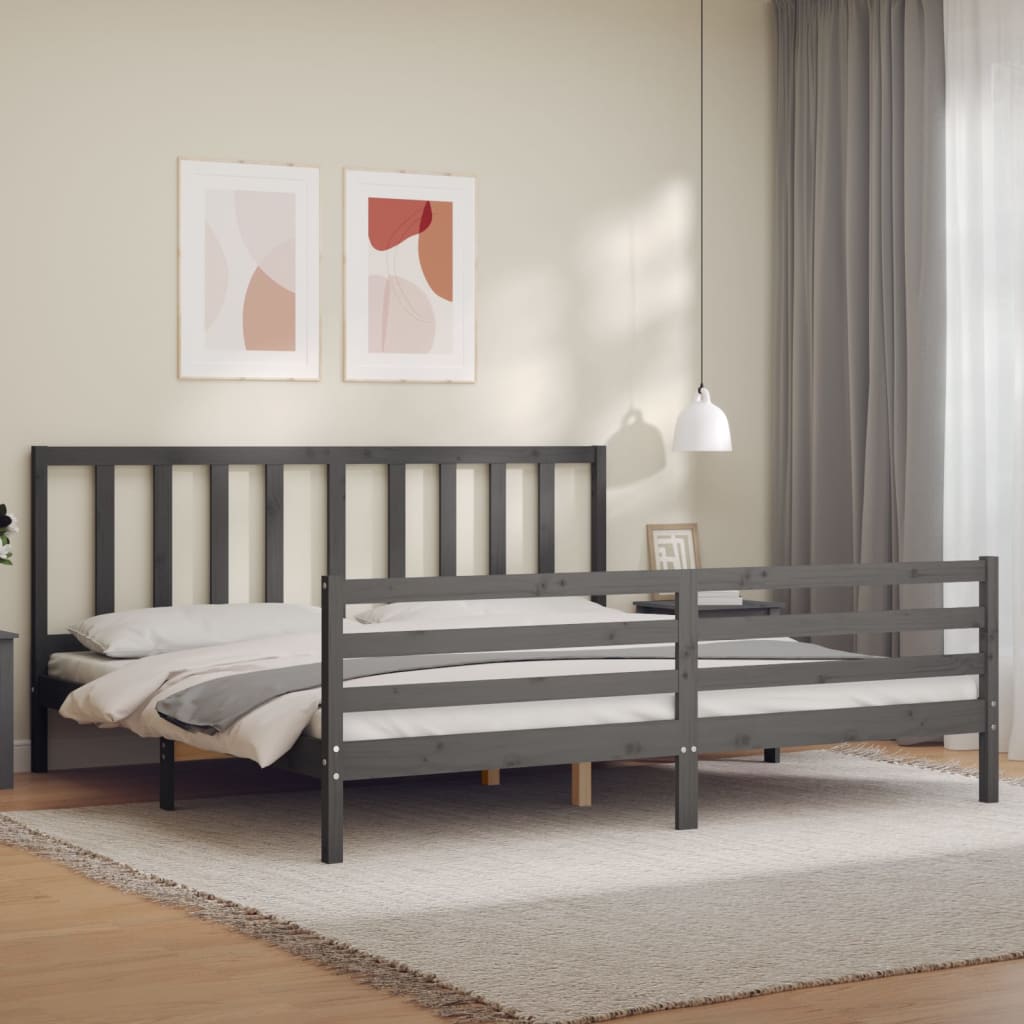 Bedframe met hoofdbord massief hout grijs 200x200 cm is nu te koop bij PeponiXL, paradijselijk wonen!