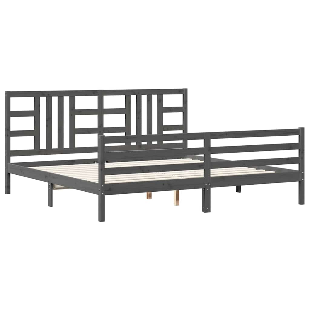 Bedframe met hoofdbord massief hout grijs 200x200 cm is nu te koop bij PeponiXL, paradijselijk wonen!