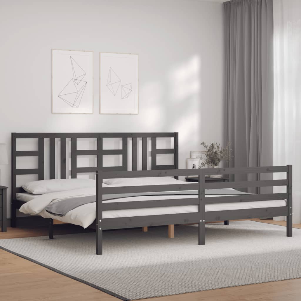Bedframe met hoofdbord massief hout grijs 200x200 cm is nu te koop bij PeponiXL, paradijselijk wonen!