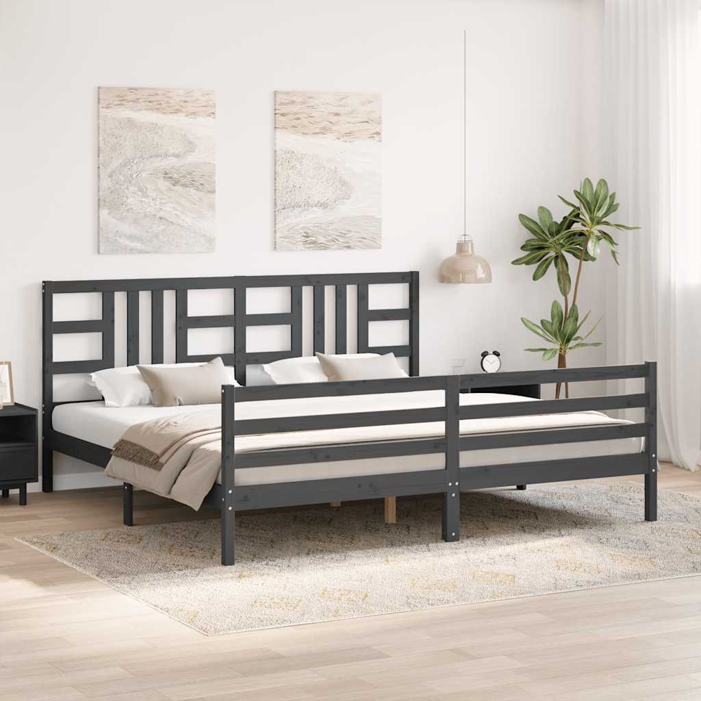 Bedframe met hoofdbord massief hout grijs 200x200 cm is nu te koop bij PeponiXL, paradijselijk wonen!