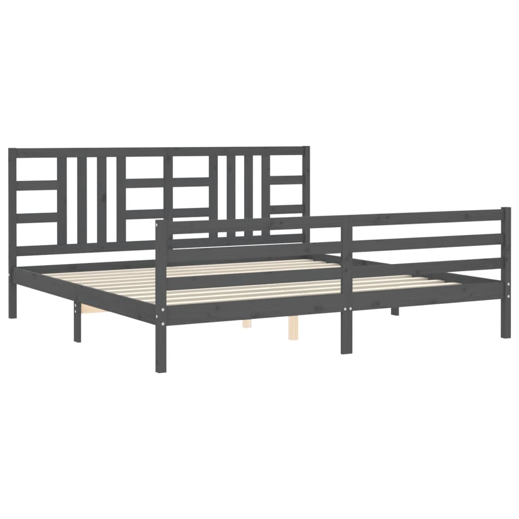 Bedframe met hoofdbord massief hout grijs 200x200 cm is nu te koop bij PeponiXL, paradijselijk wonen!