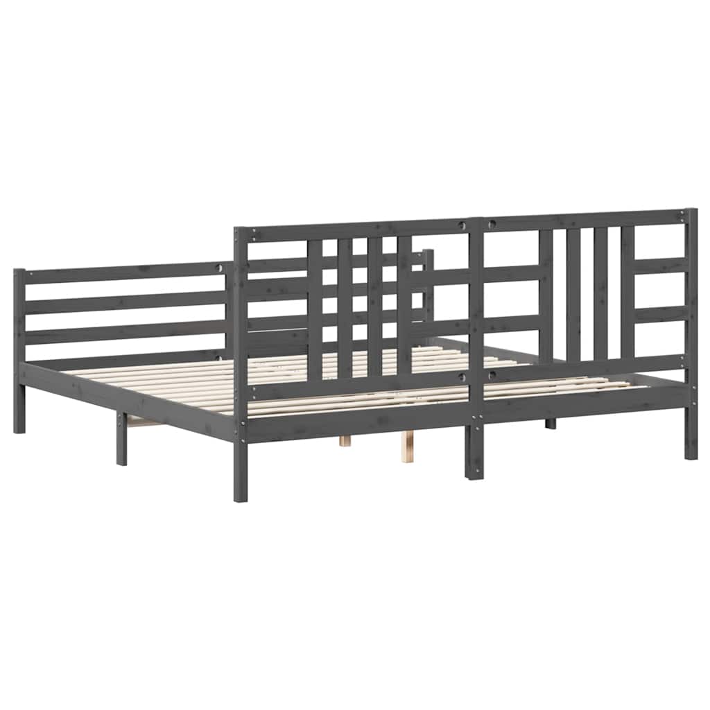 Bedframe met hoofdbord massief hout grijs 200x200 cm is nu te koop bij PeponiXL, paradijselijk wonen!