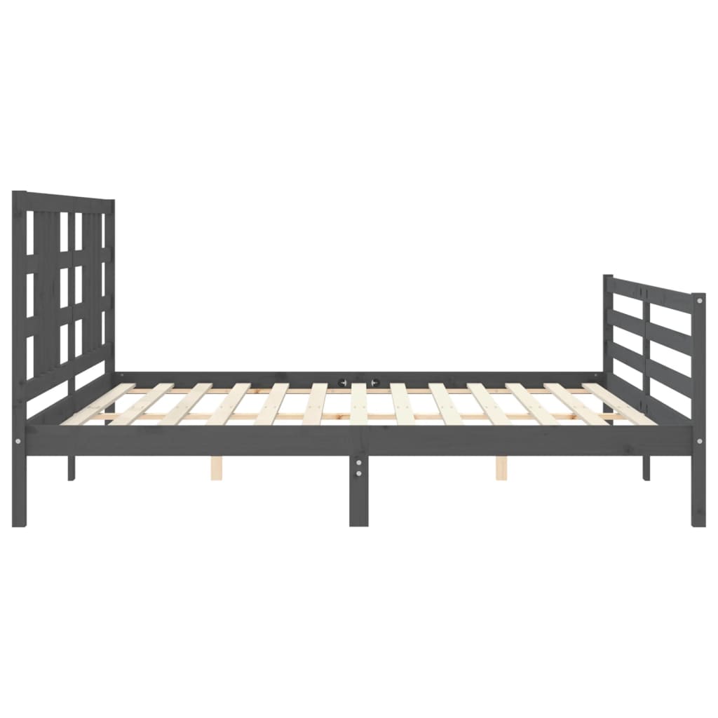 Bedframe met hoofdbord massief hout grijs 200x200 cm is nu te koop bij PeponiXL, paradijselijk wonen!