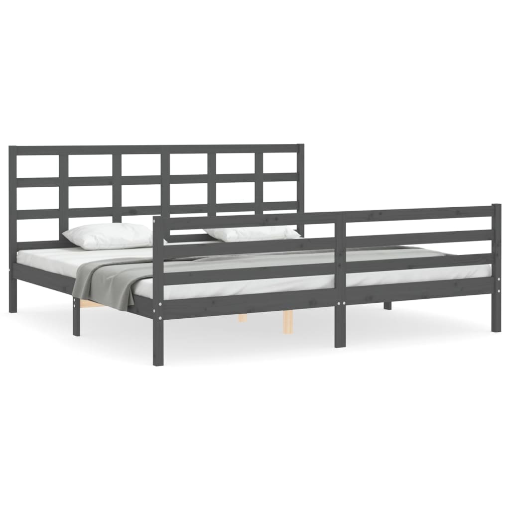 Bedframe met hoofdbord massief hout grijs 200x200 cm is nu te koop bij PeponiXL, paradijselijk wonen!