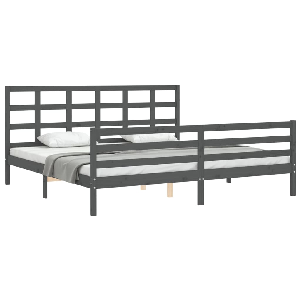 Bedframe met hoofdbord massief hout grijs 200x200 cm is nu te koop bij PeponiXL, paradijselijk wonen!