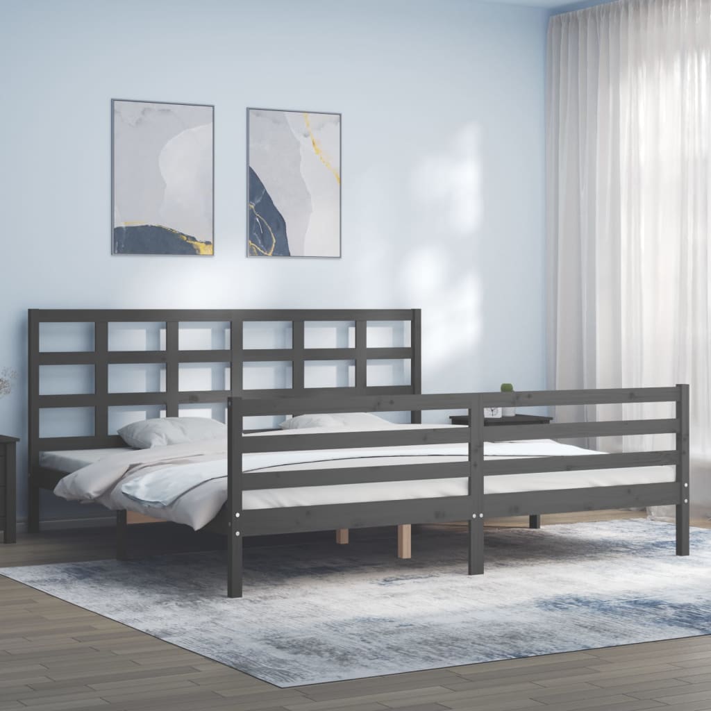 Bedframe met hoofdbord massief hout grijs 200x200 cm is nu te koop bij PeponiXL, paradijselijk wonen!