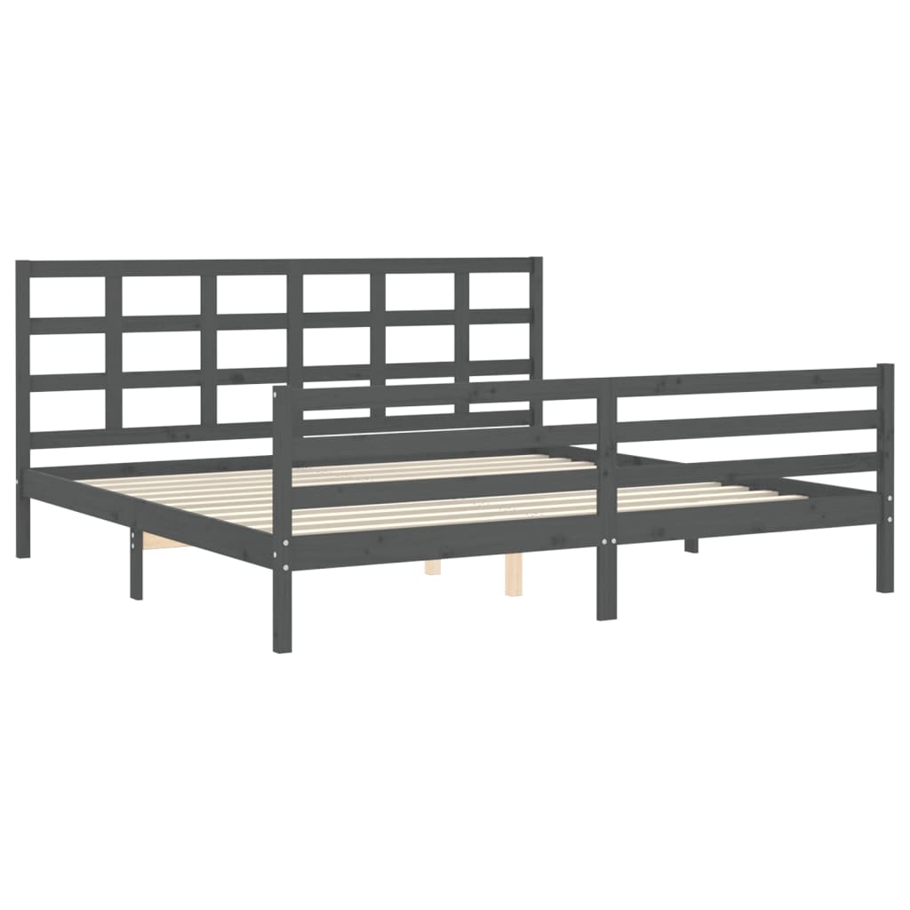 Bedframe met hoofdbord massief hout grijs 200x200 cm is nu te koop bij PeponiXL, paradijselijk wonen!