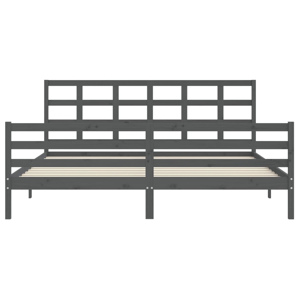 Bedframe met hoofdbord massief hout grijs 200x200 cm is nu te koop bij PeponiXL, paradijselijk wonen!