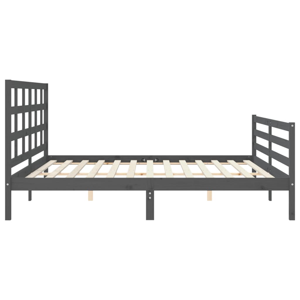 Bedframe met hoofdbord massief hout grijs 200x200 cm is nu te koop bij PeponiXL, paradijselijk wonen!