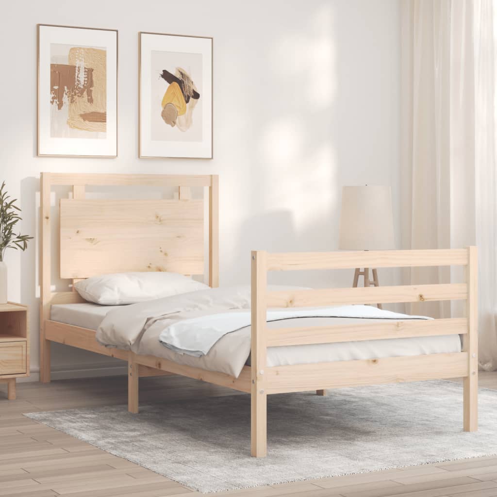 Bedframe met hoofdbord massief hout 100x200 cm is nu te koop bij PeponiXL, paradijselijk wonen!