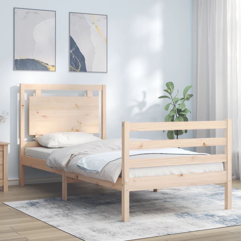 Bedframe met hoofdbord massief hout 100x200 cm is nu te koop bij PeponiXL, paradijselijk wonen!