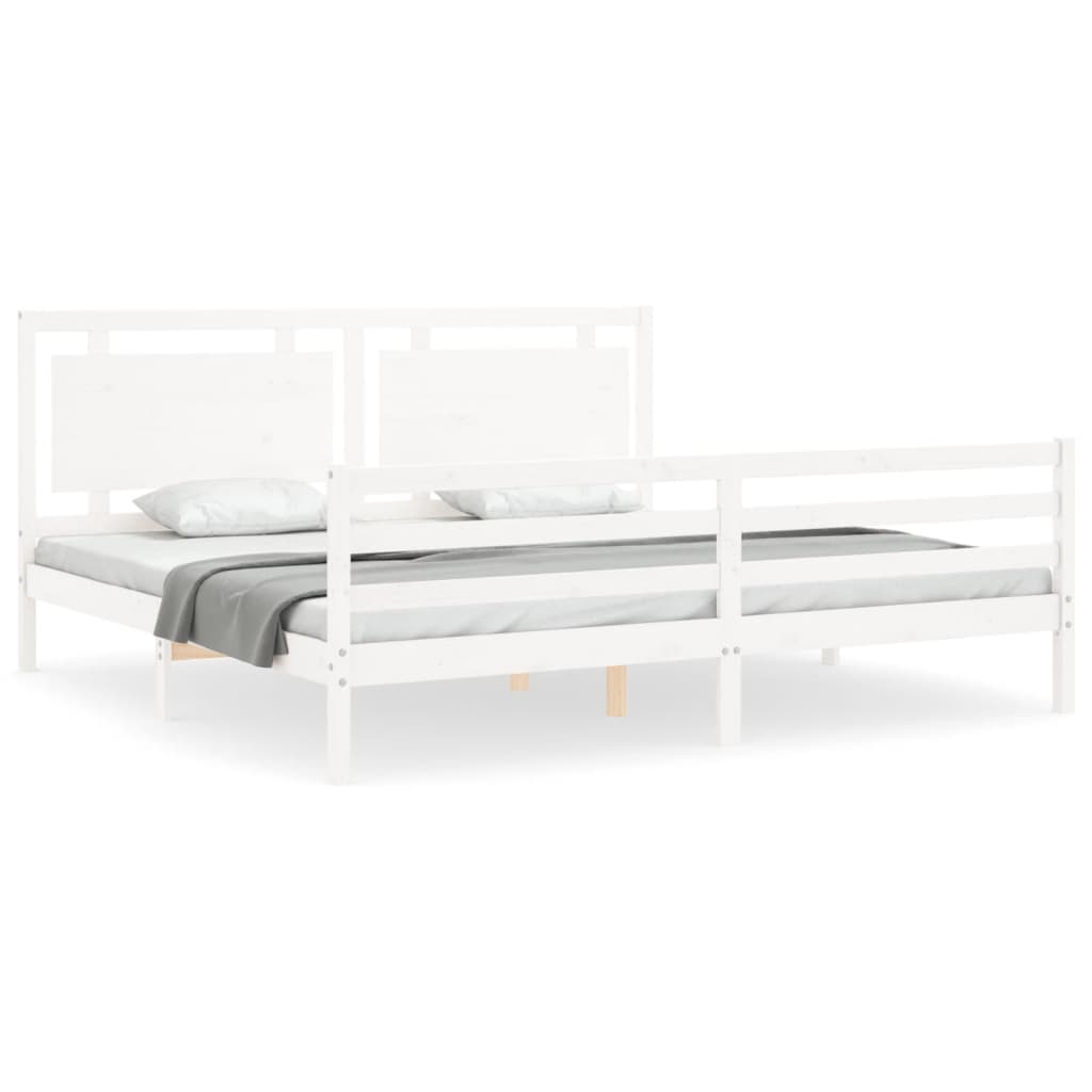 Bedframe met hoofdbord massief hout wit 200x200 cm is nu te koop bij PeponiXL, paradijselijk wonen!