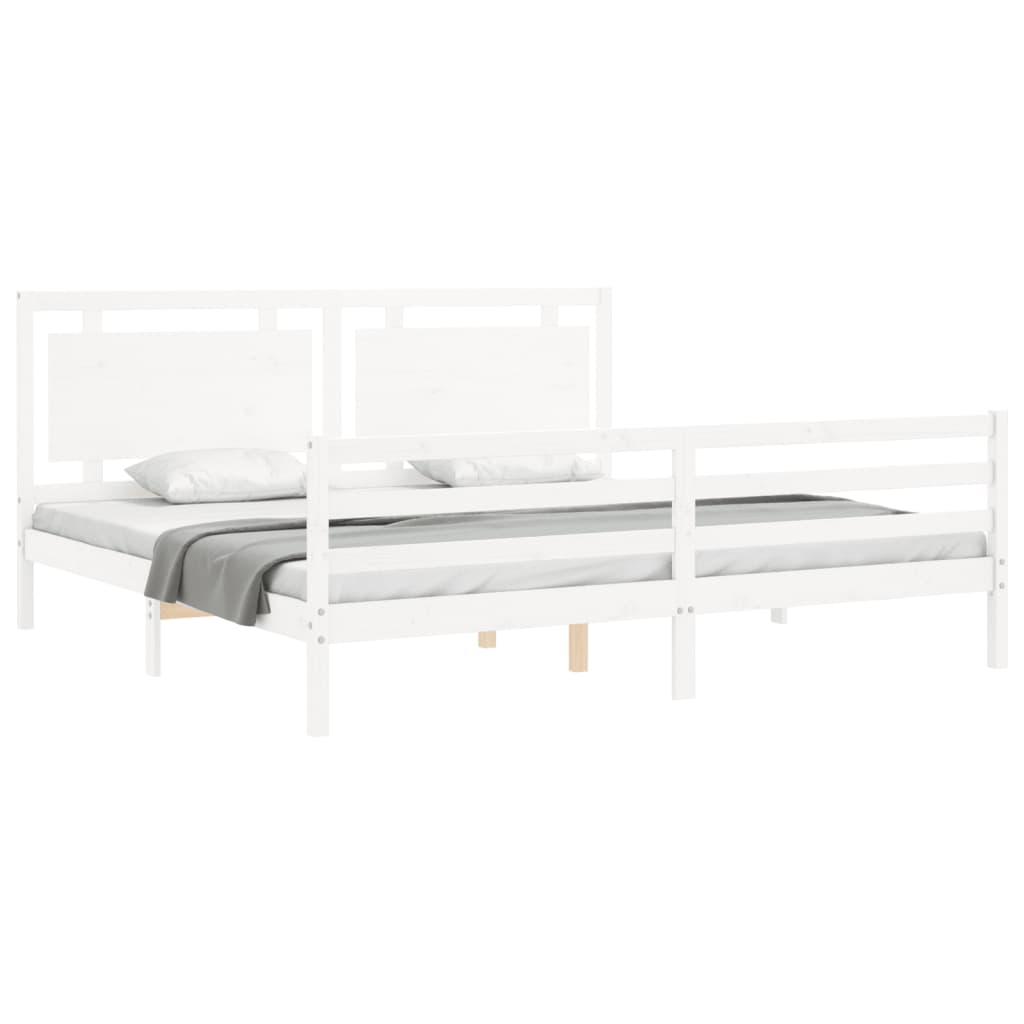 Bedframe met hoofdbord massief hout wit 200x200 cm is nu te koop bij PeponiXL, paradijselijk wonen!
