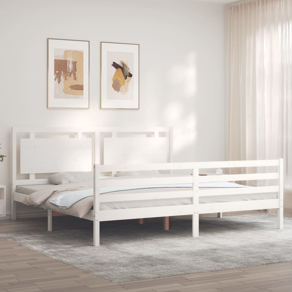 Bedframe met hoofdbord massief hout wit 200x200 cm is nu te koop bij PeponiXL, paradijselijk wonen!