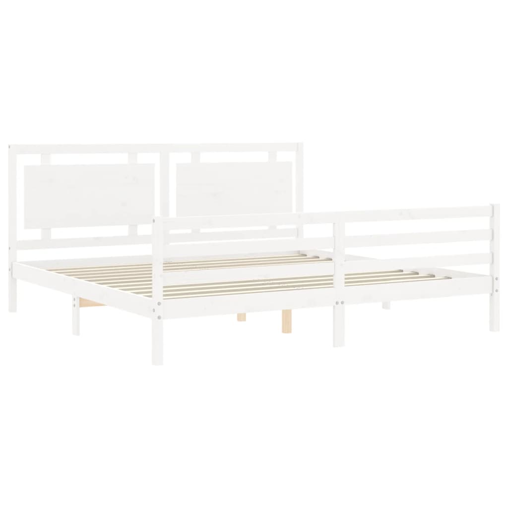 Bedframe met hoofdbord massief hout wit 200x200 cm is nu te koop bij PeponiXL, paradijselijk wonen!