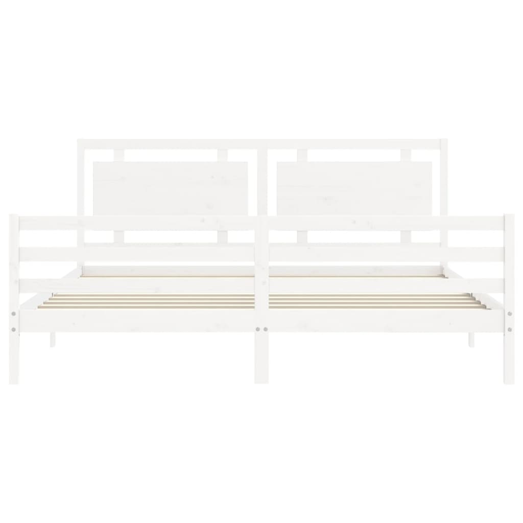 Bedframe met hoofdbord massief hout wit 200x200 cm is nu te koop bij PeponiXL, paradijselijk wonen!