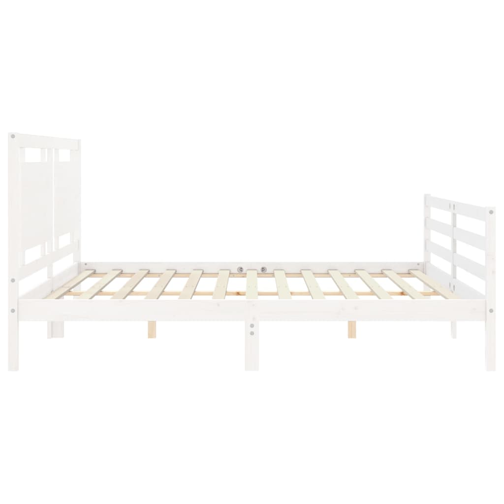 Bedframe met hoofdbord massief hout wit 200x200 cm is nu te koop bij PeponiXL, paradijselijk wonen!