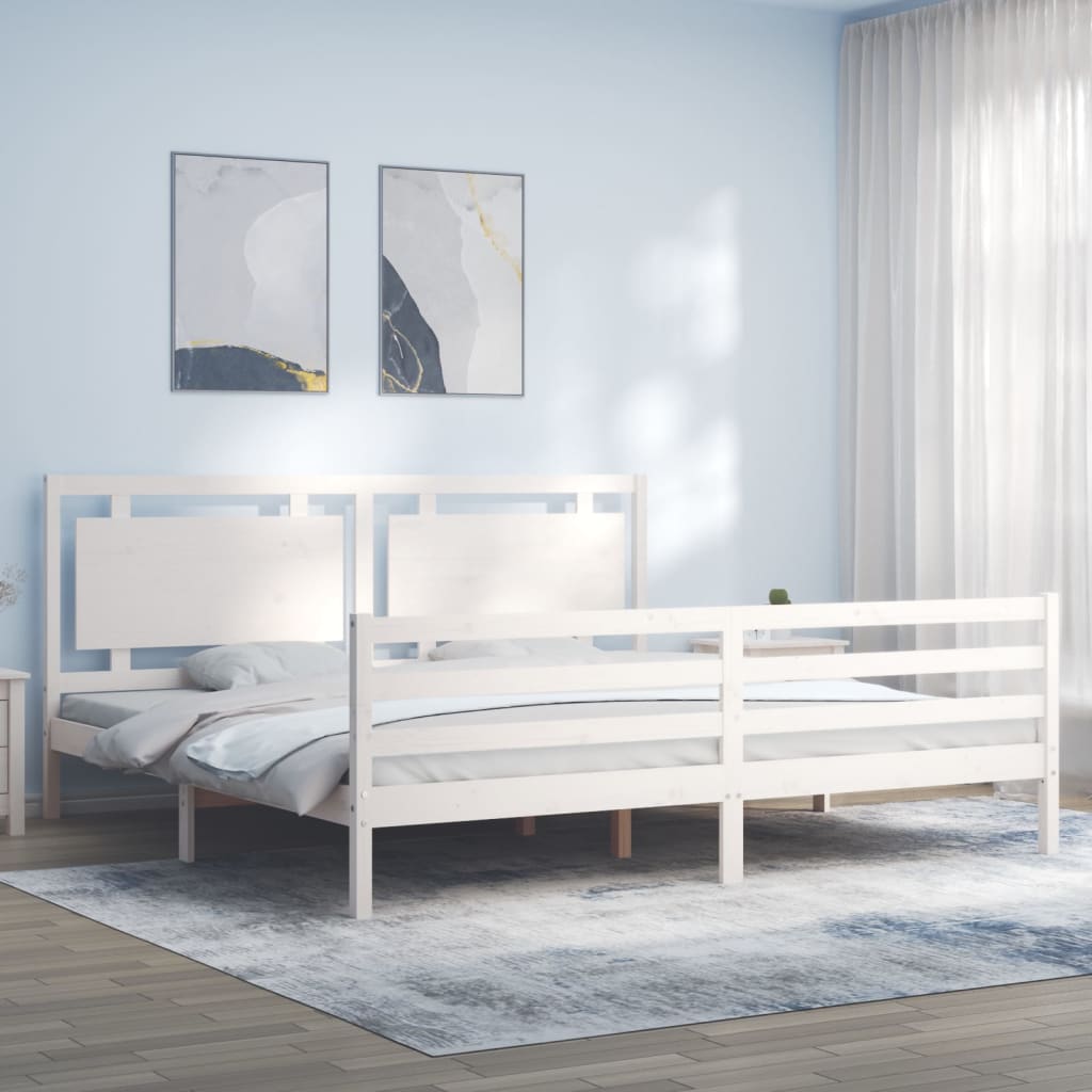 Bedframe met hoofdbord massief hout wit 200x200 cm is nu te koop bij PeponiXL, paradijselijk wonen!