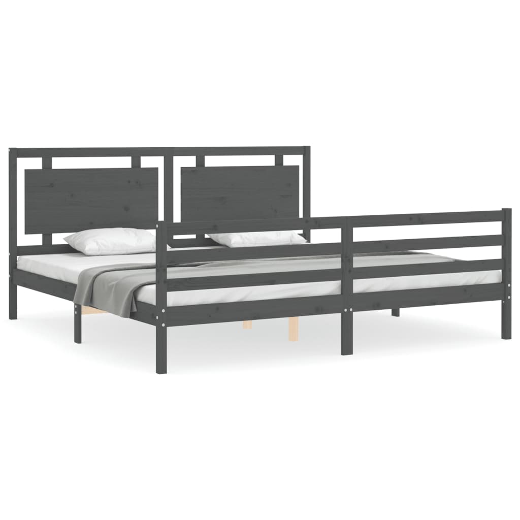 Bedframe met hoofdbord massief hout grijs 200x200 cm is nu te koop bij PeponiXL, paradijselijk wonen!