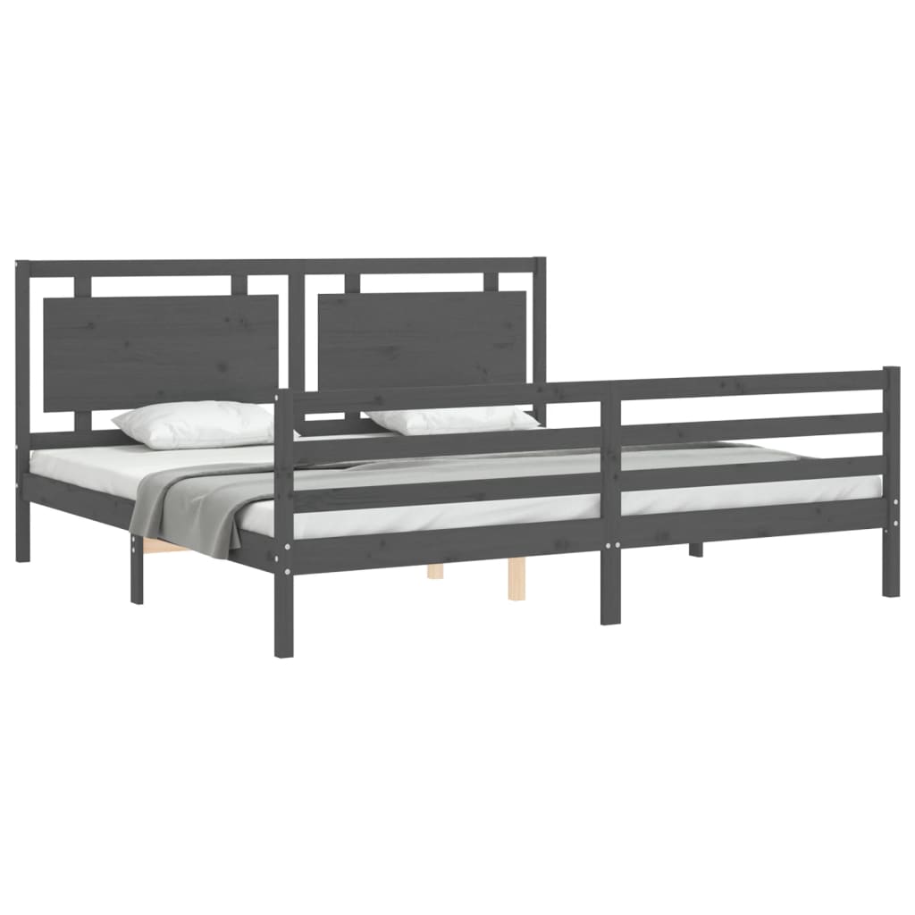 Bedframe met hoofdbord massief hout grijs 200x200 cm is nu te koop bij PeponiXL, paradijselijk wonen!