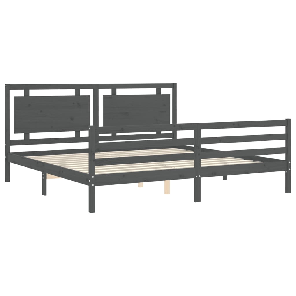 Bedframe met hoofdbord massief hout grijs 200x200 cm is nu te koop bij PeponiXL, paradijselijk wonen!