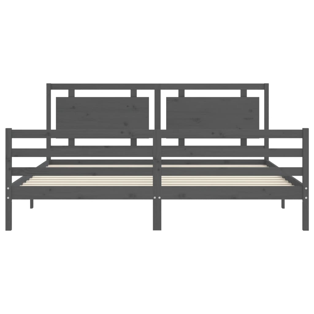 Bedframe met hoofdbord massief hout grijs 200x200 cm is nu te koop bij PeponiXL, paradijselijk wonen!