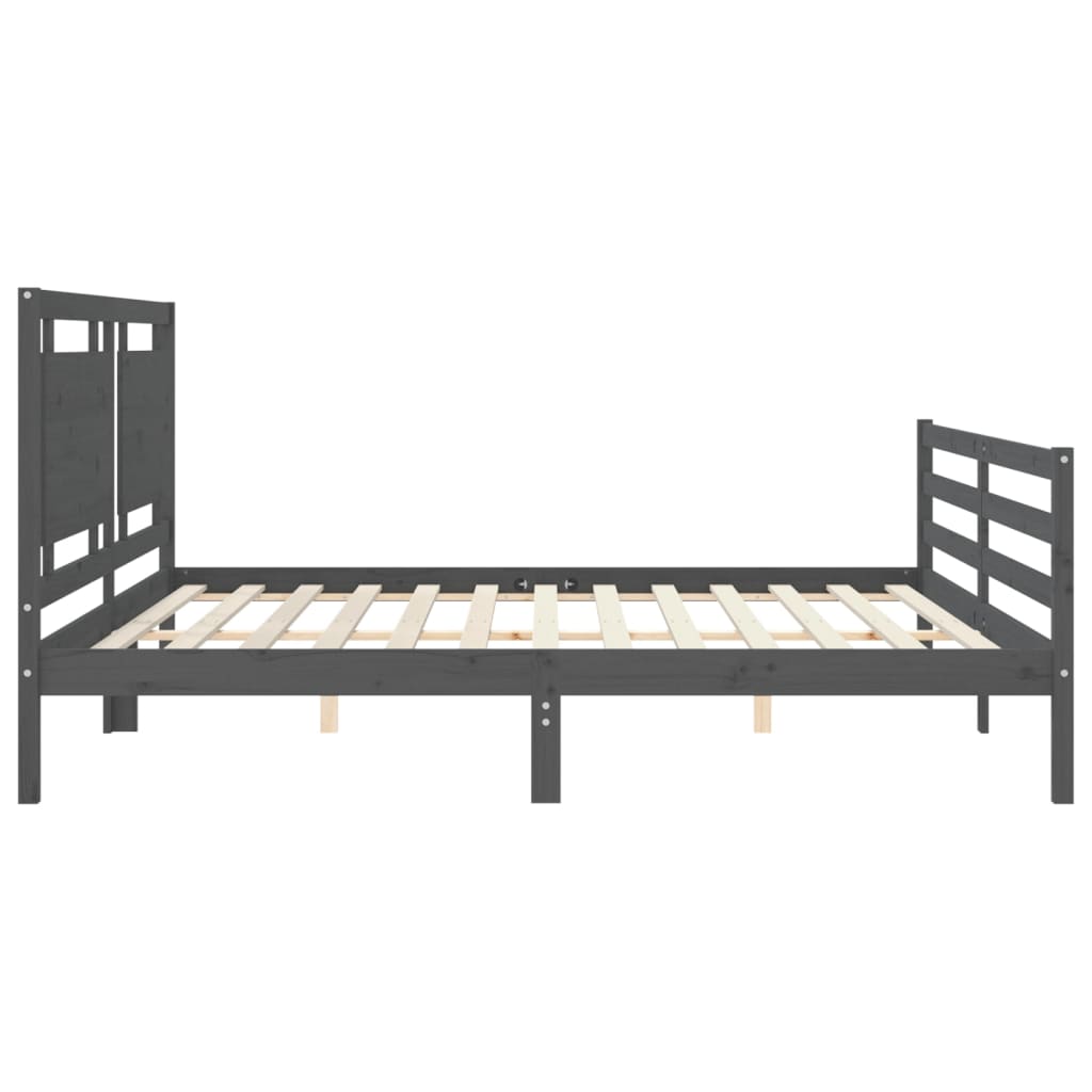Bedframe met hoofdbord massief hout grijs 200x200 cm is nu te koop bij PeponiXL, paradijselijk wonen!
