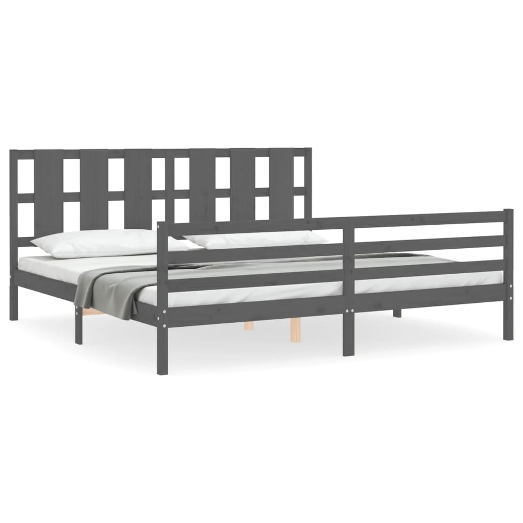 Bedframe met hoofdbord massief hout grijs 200x200 cm is nu te koop bij PeponiXL, paradijselijk wonen!