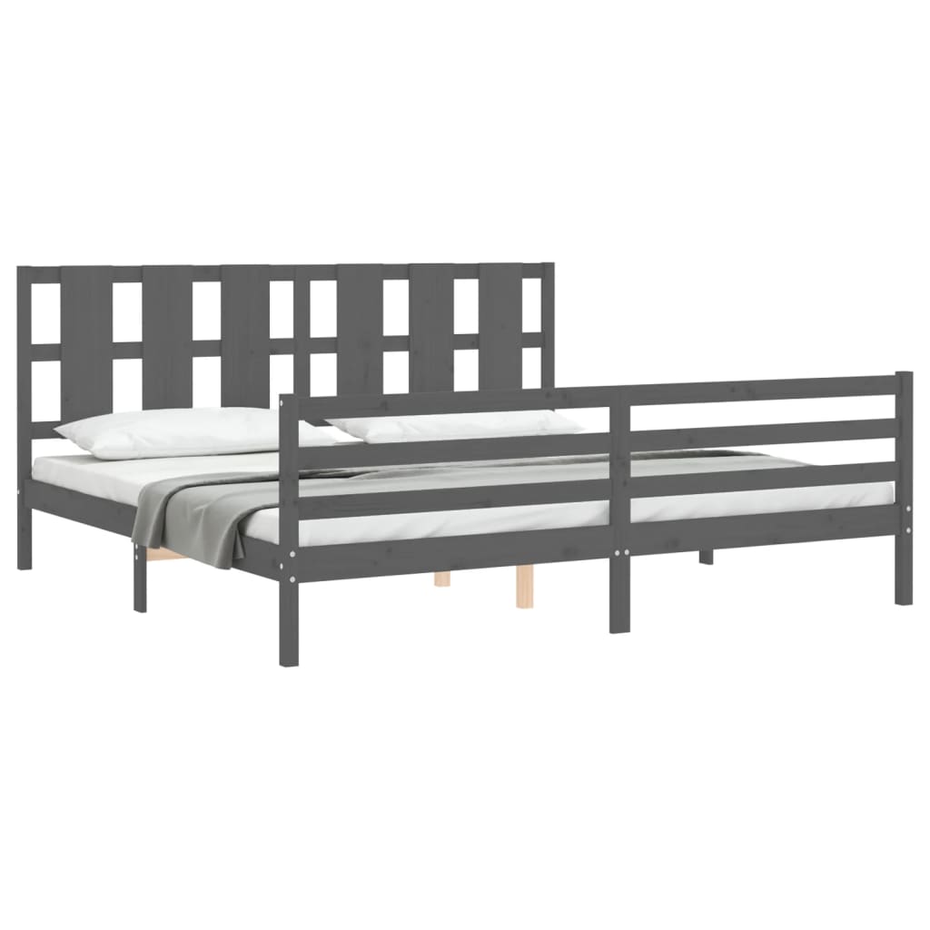 Bedframe met hoofdbord massief hout grijs 200x200 cm is nu te koop bij PeponiXL, paradijselijk wonen!