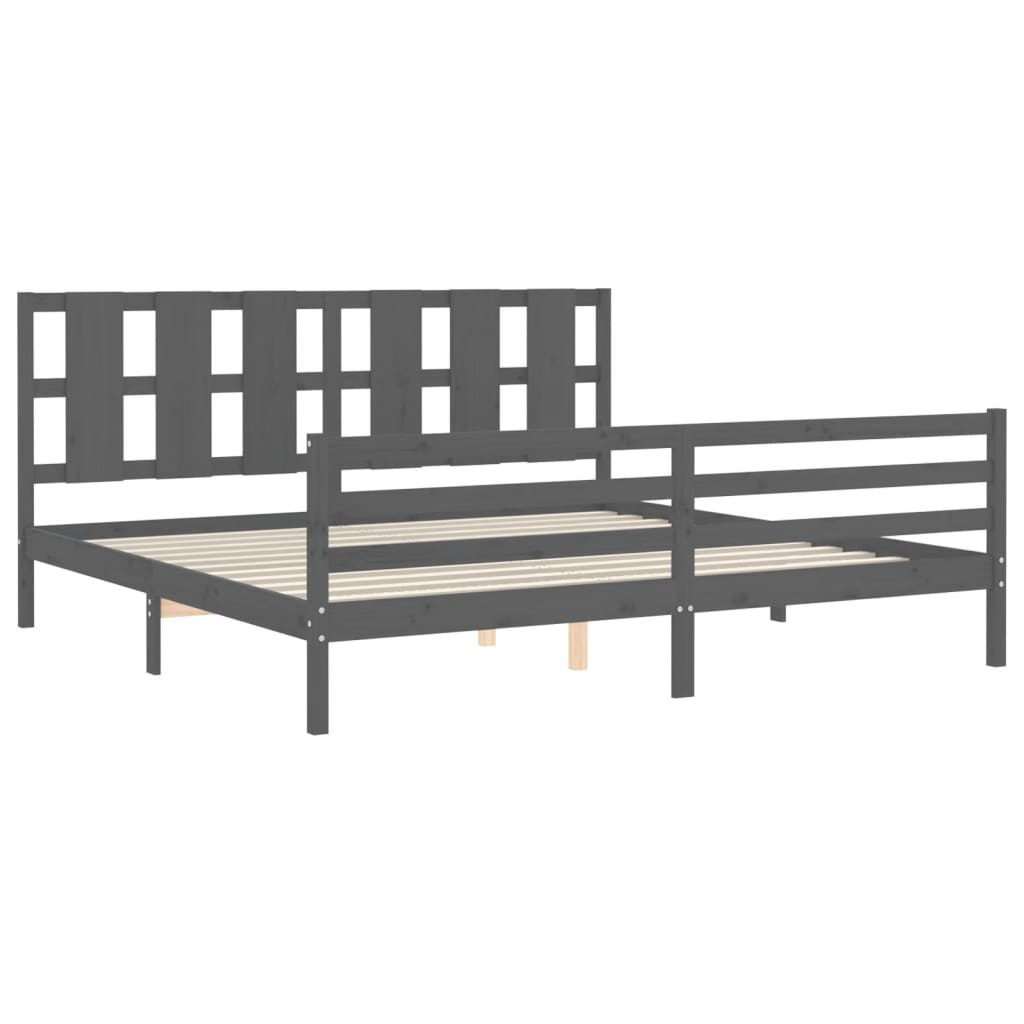 Bedframe met hoofdbord massief hout grijs 200x200 cm is nu te koop bij PeponiXL, paradijselijk wonen!