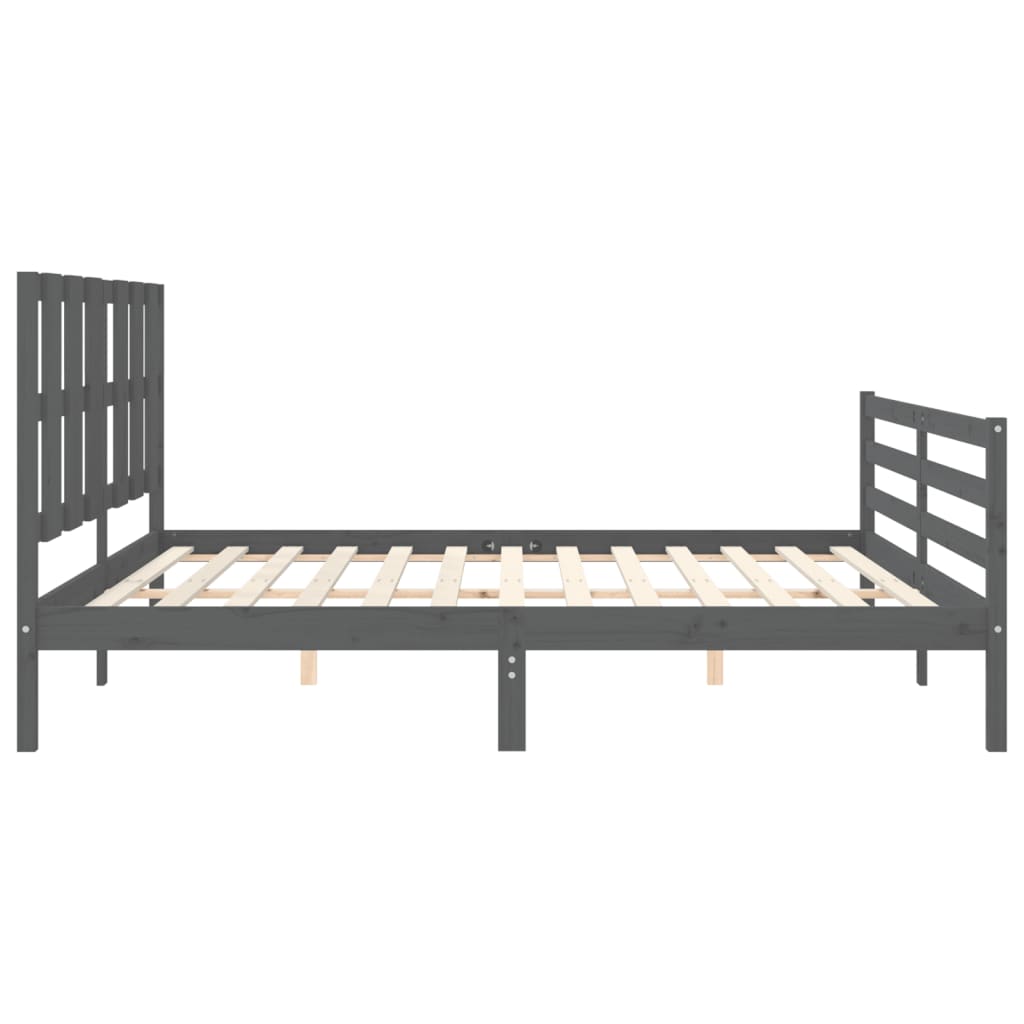 Bedframe met hoofdbord massief hout grijs 200x200 cm is nu te koop bij PeponiXL, paradijselijk wonen!