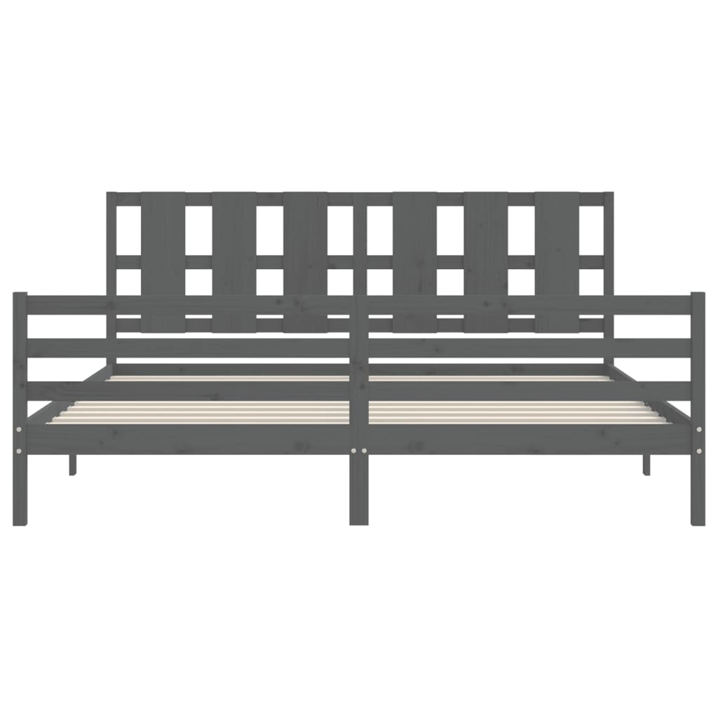 Bedframe met hoofdbord massief hout grijs 200x200 cm is nu te koop bij PeponiXL, paradijselijk wonen!