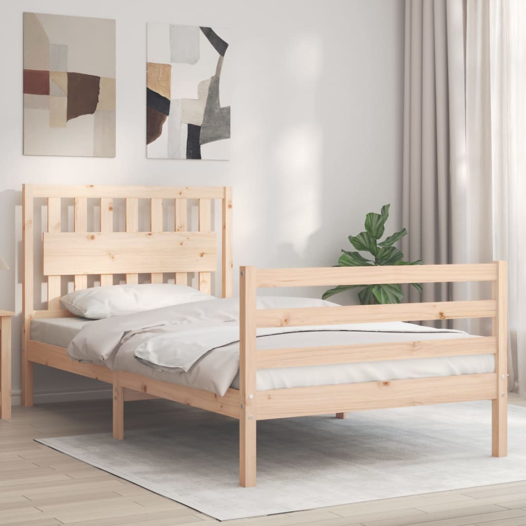 Bedframe met hoofdbord massief hout 100x200 cm is nu te koop bij PeponiXL, paradijselijk wonen!