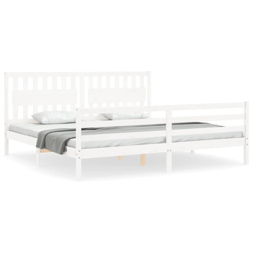 Bedframe met hoofdbord massief hout wit 200x200 cm is nu te koop bij PeponiXL, paradijselijk wonen!