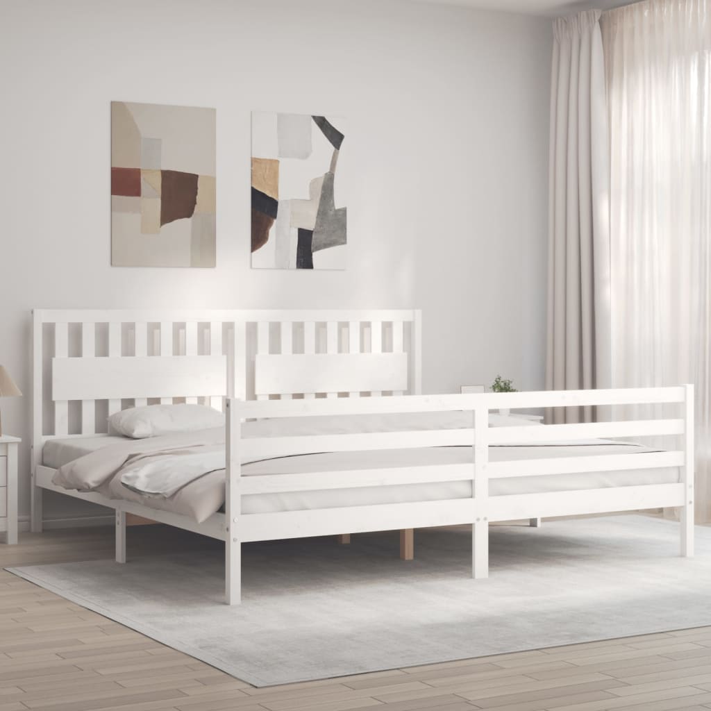 Bedframe met hoofdbord massief hout wit 200x200 cm is nu te koop bij PeponiXL, paradijselijk wonen!