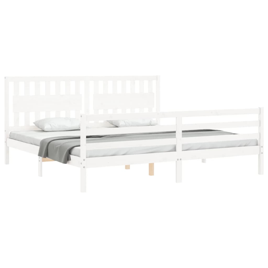 Bedframe met hoofdbord massief hout wit 200x200 cm is nu te koop bij PeponiXL, paradijselijk wonen!